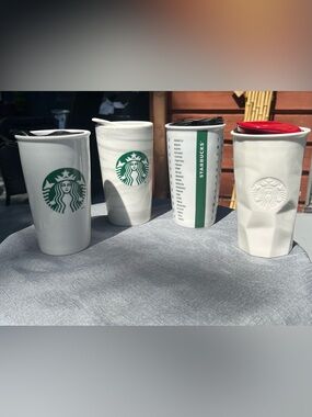 🤍Starbucks RARE Cottage Collection – Bundle of 4 Ceramic Travel Mugs